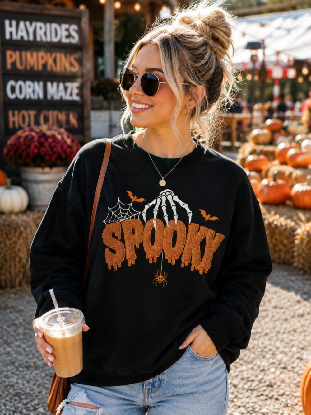 Spooky Embroidered Sweatshirt Halloween - Picture 3 of 5